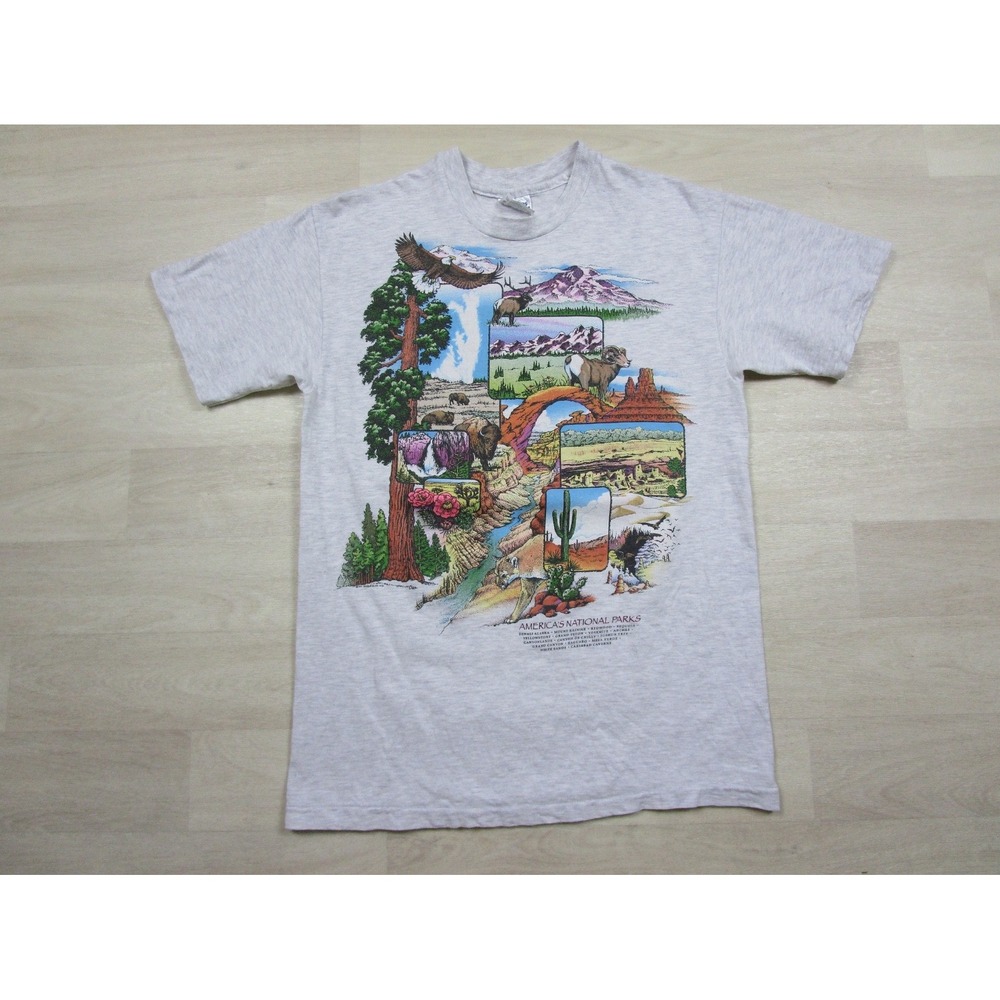 Vintage 90s Americas National Parks T Shirt (M) Nature Animal AOP Single Stitch